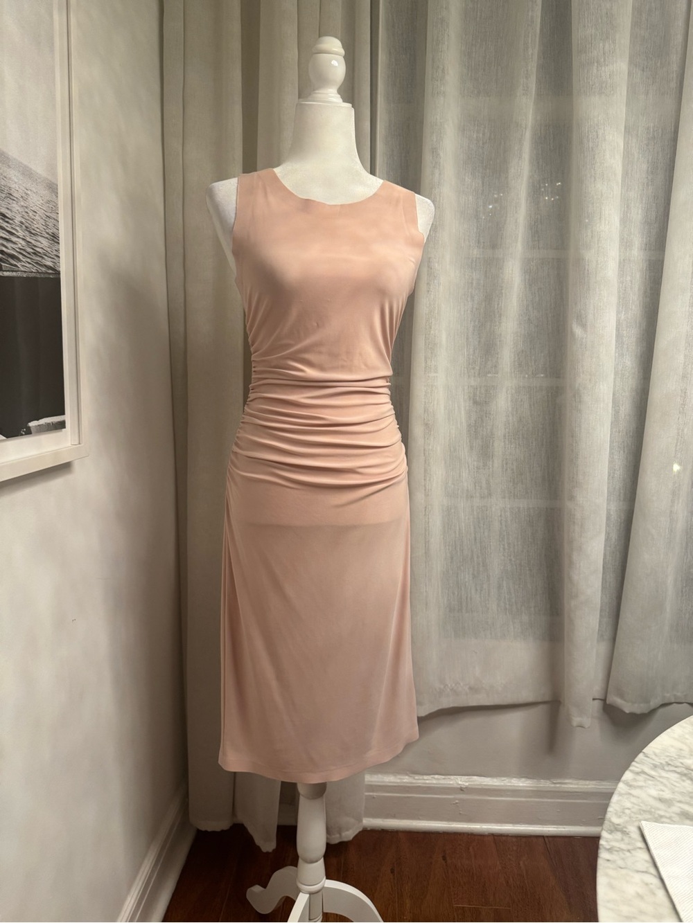 Norma Kamali Sleeveless Ruched Midi Dress in Blush